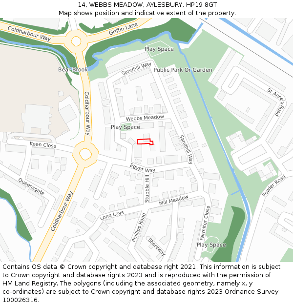 14, WEBBS MEADOW, AYLESBURY, HP19 8GT: Location map and indicative extent of plot