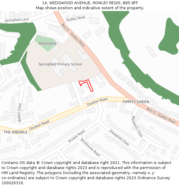 14, WEDGWOOD AVENUE, ROWLEY REGIS, B65 8FF: Location map and indicative extent of plot