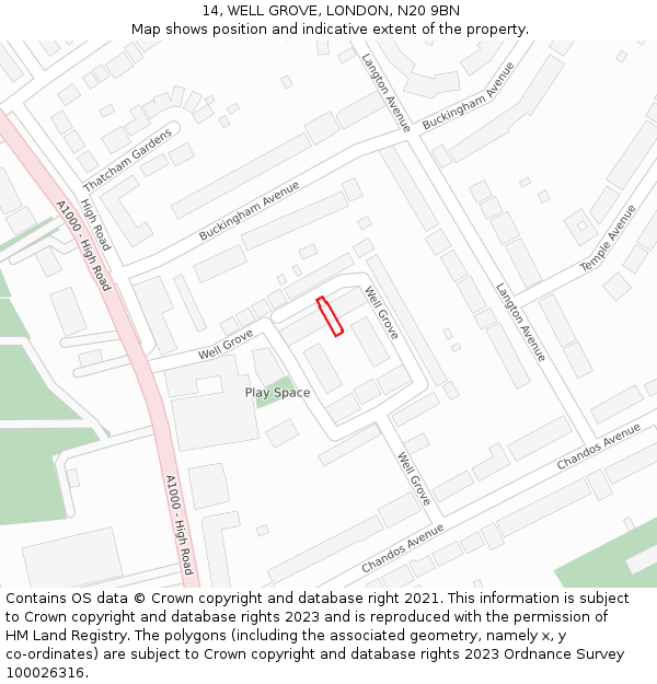 14, WELL GROVE, LONDON, N20 9BN: Location map and indicative extent of plot