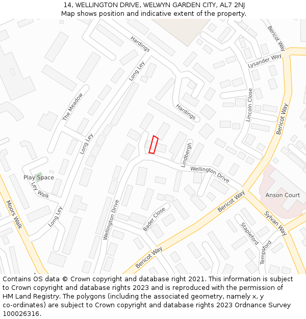 14, WELLINGTON DRIVE, WELWYN GARDEN CITY, AL7 2NJ: Location map and indicative extent of plot