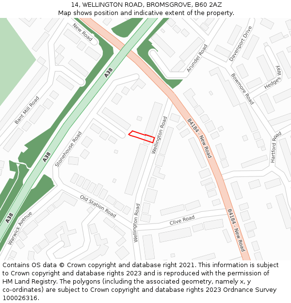 14, WELLINGTON ROAD, BROMSGROVE, B60 2AZ: Location map and indicative extent of plot