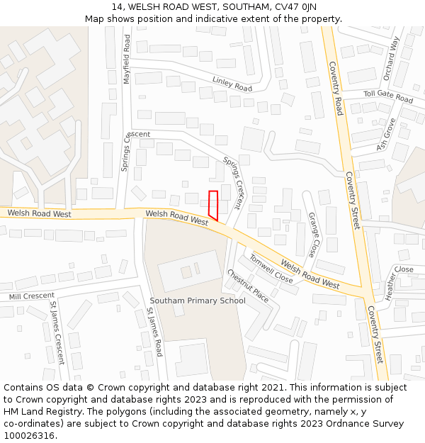 14, WELSH ROAD WEST, SOUTHAM, CV47 0JN: Location map and indicative extent of plot