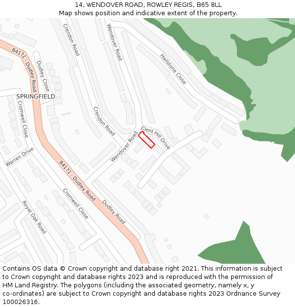 14, WENDOVER ROAD, ROWLEY REGIS, B65 8LL: Location map and indicative extent of plot