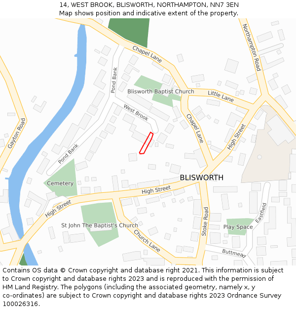 14, WEST BROOK, BLISWORTH, NORTHAMPTON, NN7 3EN: Location map and indicative extent of plot