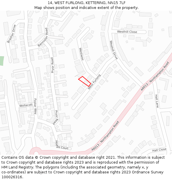 14, WEST FURLONG, KETTERING, NN15 7LF: Location map and indicative extent of plot
