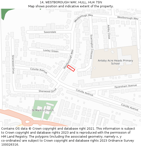 14, WESTBOROUGH WAY, HULL, HU4 7SN: Location map and indicative extent of plot
