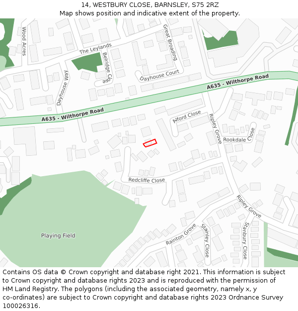 14, WESTBURY CLOSE, BARNSLEY, S75 2RZ: Location map and indicative extent of plot