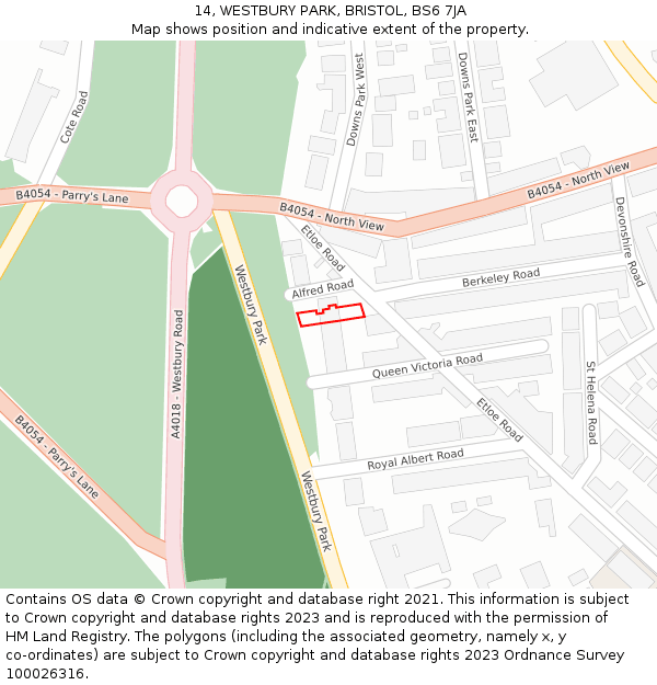14, WESTBURY PARK, BRISTOL, BS6 7JA: Location map and indicative extent of plot