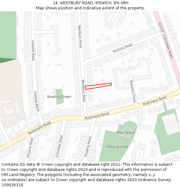 14, WESTBURY ROAD, IPSWICH, IP4 4RH: Location map and indicative extent of plot