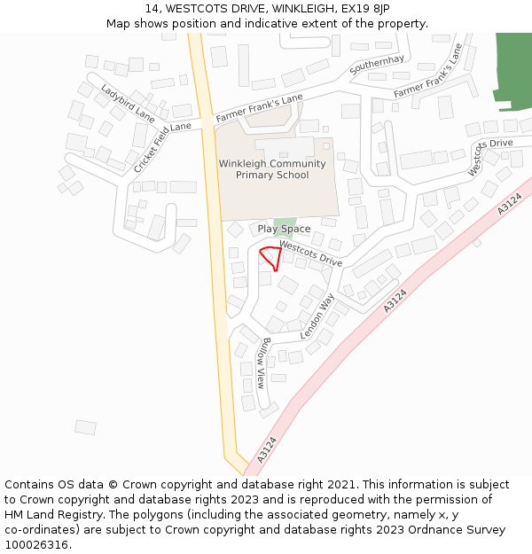14, WESTCOTS DRIVE, WINKLEIGH, EX19 8JP: Location map and indicative extent of plot