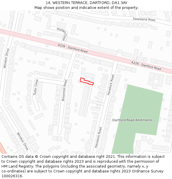 14, WESTERN TERRACE, DARTFORD, DA1 3AY: Location map and indicative extent of plot