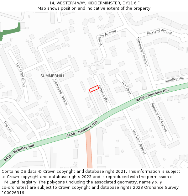 14, WESTERN WAY, KIDDERMINSTER, DY11 6JF: Location map and indicative extent of plot