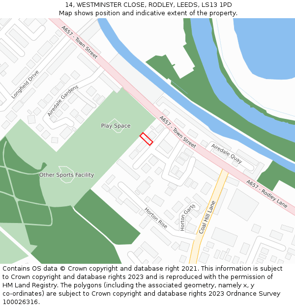14, WESTMINSTER CLOSE, RODLEY, LEEDS, LS13 1PD: Location map and indicative extent of plot