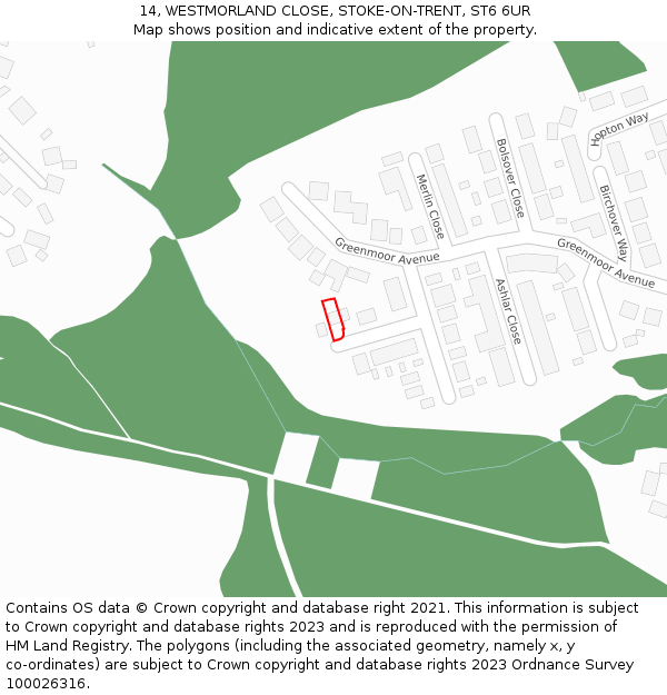 14, WESTMORLAND CLOSE, STOKE-ON-TRENT, ST6 6UR: Location map and indicative extent of plot