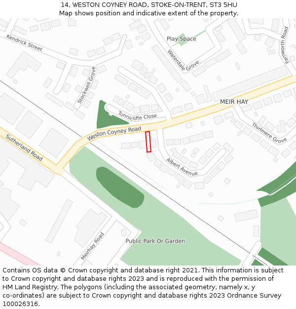14, WESTON COYNEY ROAD, STOKE-ON-TRENT, ST3 5HU: Location map and indicative extent of plot