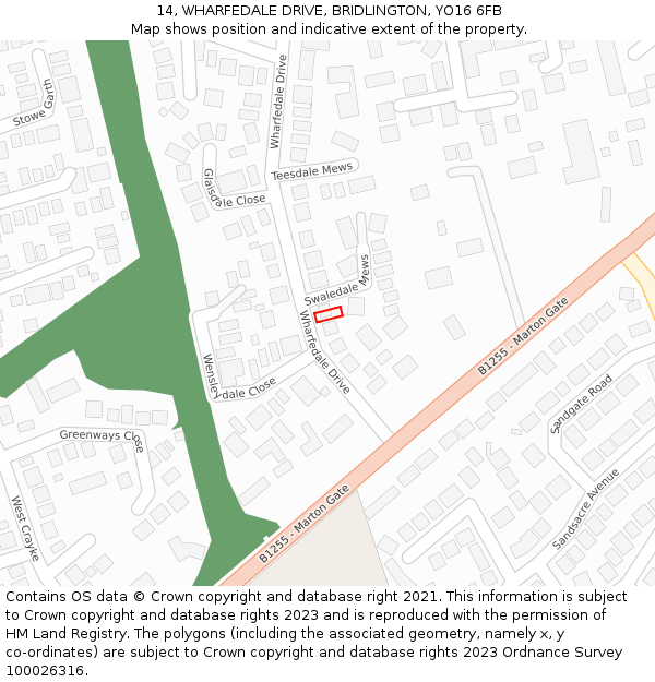 14, WHARFEDALE DRIVE, BRIDLINGTON, YO16 6FB: Location map and indicative extent of plot