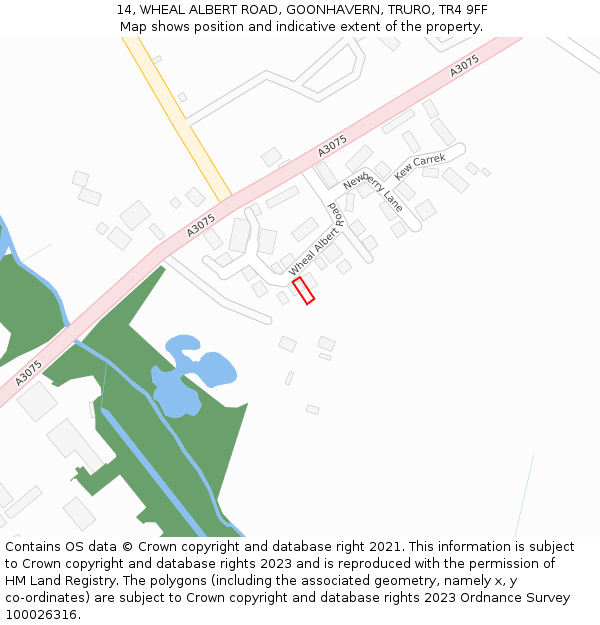 14, WHEAL ALBERT ROAD, GOONHAVERN, TRURO, TR4 9FF: Location map and indicative extent of plot