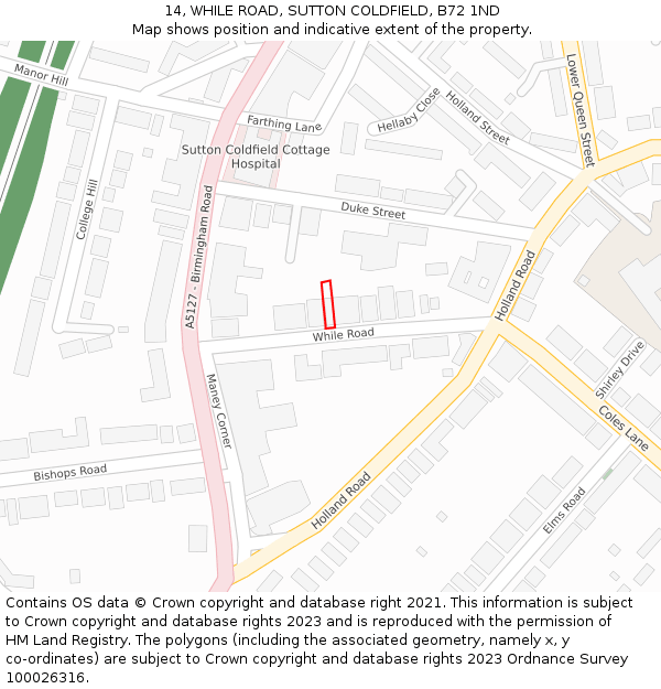 14, WHILE ROAD, SUTTON COLDFIELD, B72 1ND: Location map and indicative extent of plot