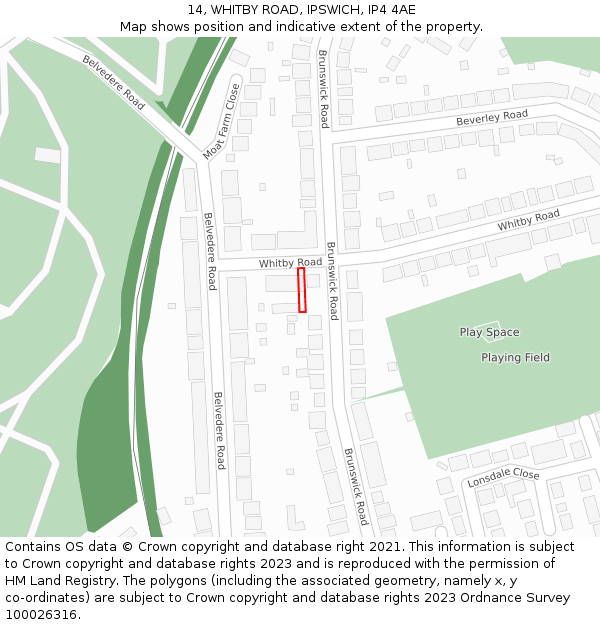 14, WHITBY ROAD, IPSWICH, IP4 4AE: Location map and indicative extent of plot