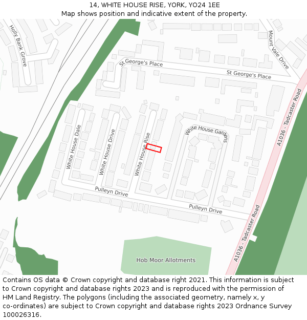 14, WHITE HOUSE RISE, YORK, YO24 1EE: Location map and indicative extent of plot