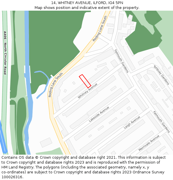 14, WHITNEY AVENUE, ILFORD, IG4 5PN: Location map and indicative extent of plot