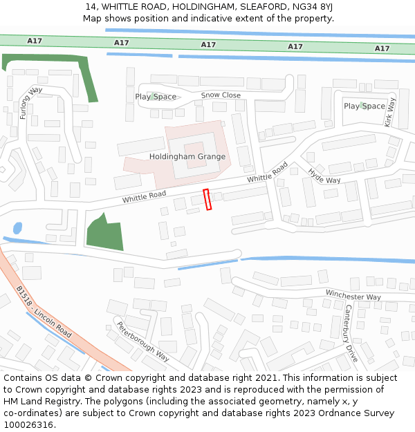 14, WHITTLE ROAD, HOLDINGHAM, SLEAFORD, NG34 8YJ: Location map and indicative extent of plot