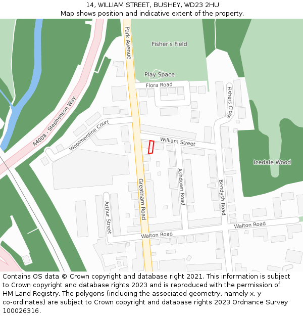 14, WILLIAM STREET, BUSHEY, WD23 2HU: Location map and indicative extent of plot