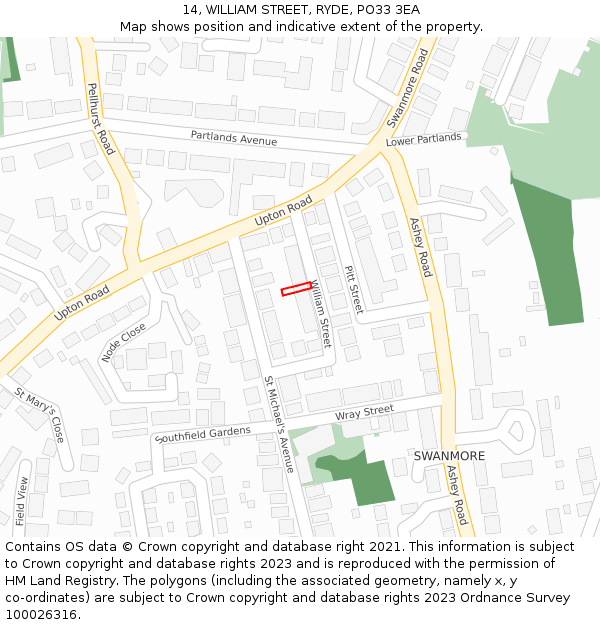 14, WILLIAM STREET, RYDE, PO33 3EA: Location map and indicative extent of plot