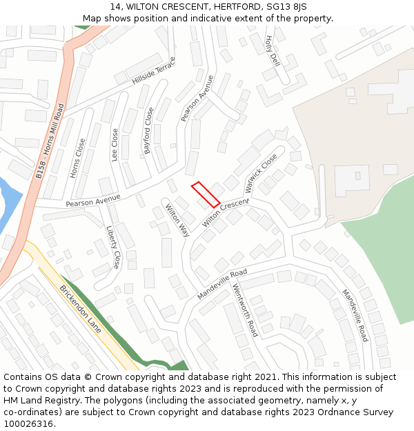 14, WILTON CRESCENT, HERTFORD, SG13 8JS: Location map and indicative extent of plot