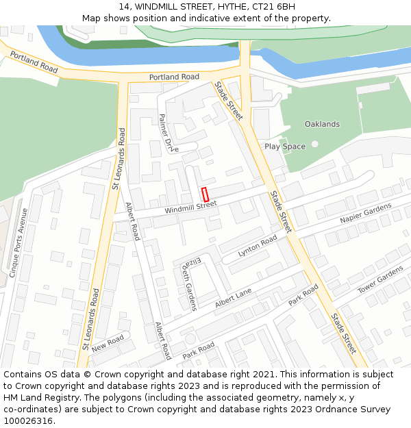 14, WINDMILL STREET, HYTHE, CT21 6BH: Location map and indicative extent of plot