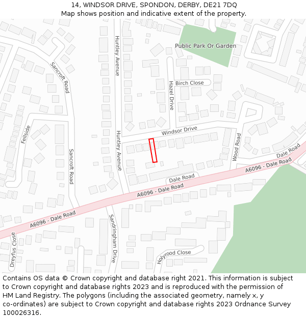 14, WINDSOR DRIVE, SPONDON, DERBY, DE21 7DQ: Location map and indicative extent of plot
