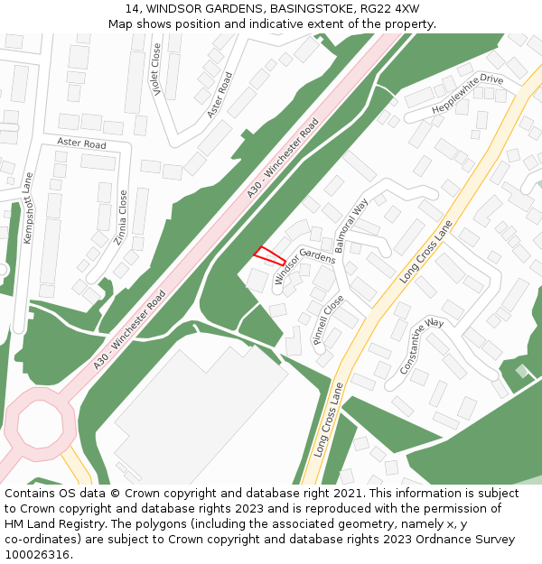 14, WINDSOR GARDENS, BASINGSTOKE, RG22 4XW: Location map and indicative extent of plot