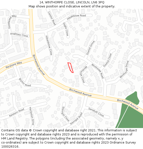 14, WINTHORPE CLOSE, LINCOLN, LN6 3PQ: Location map and indicative extent of plot