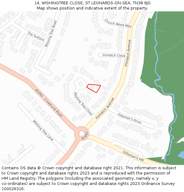 14, WISHINGTREE CLOSE, ST LEONARDS-ON-SEA, TN38 9JG: Location map and indicative extent of plot