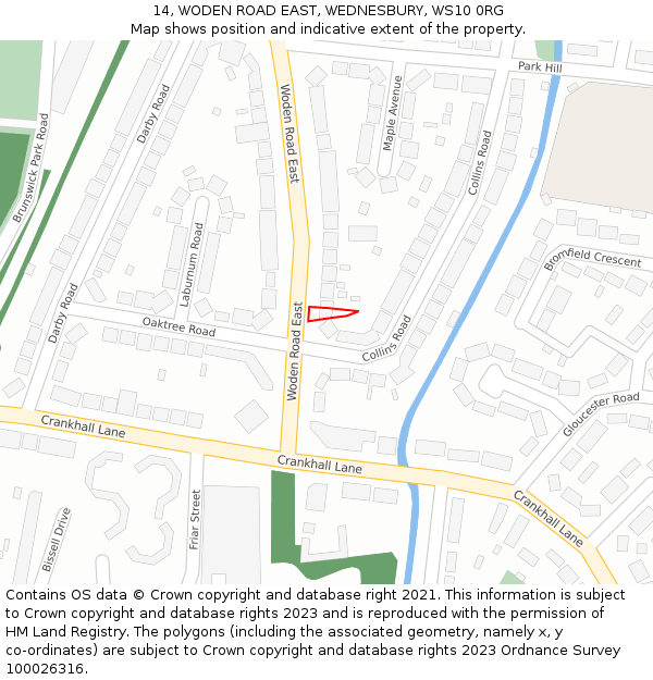 14, WODEN ROAD EAST, WEDNESBURY, WS10 0RG: Location map and indicative extent of plot