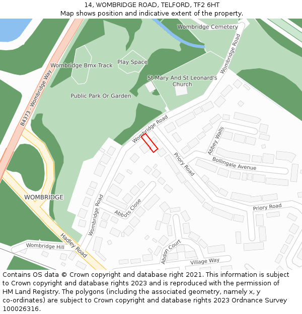 14, WOMBRIDGE ROAD, TELFORD, TF2 6HT: Location map and indicative extent of plot