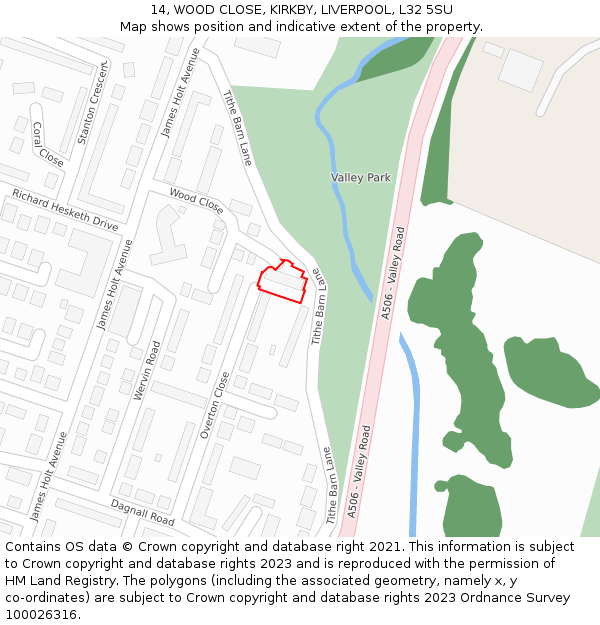 14, WOOD CLOSE, KIRKBY, LIVERPOOL, L32 5SU: Location map and indicative extent of plot