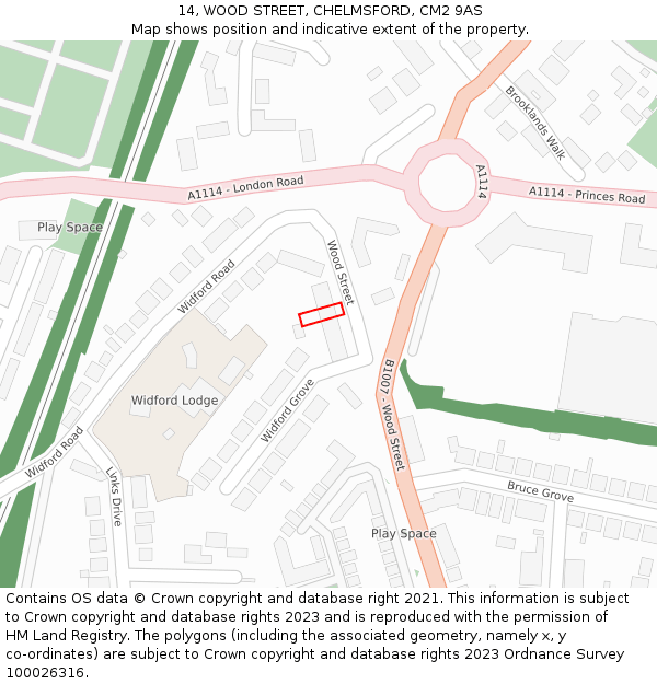 14, WOOD STREET, CHELMSFORD, CM2 9AS: Location map and indicative extent of plot