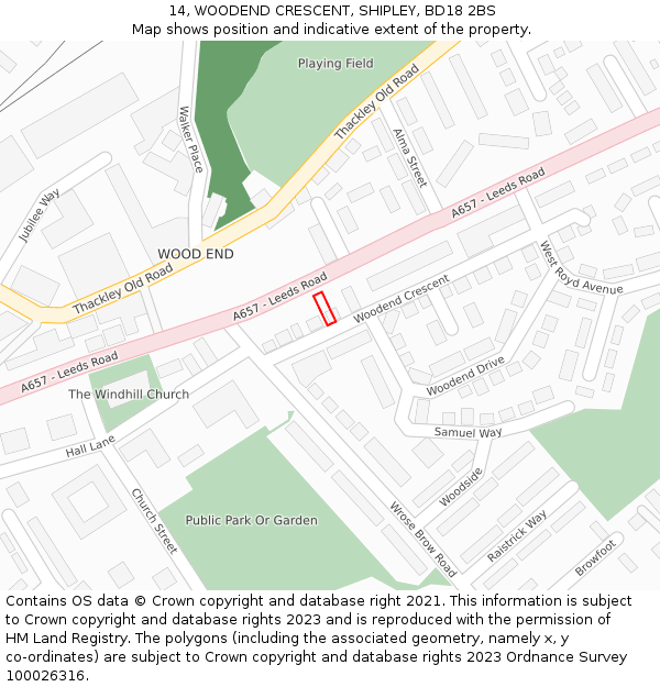 14, WOODEND CRESCENT, SHIPLEY, BD18 2BS: Location map and indicative extent of plot