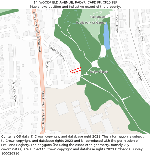14, WOODFIELD AVENUE, RADYR, CARDIFF, CF15 8EF: Location map and indicative extent of plot