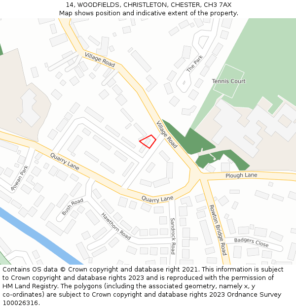 14, WOODFIELDS, CHRISTLETON, CHESTER, CH3 7AX: Location map and indicative extent of plot