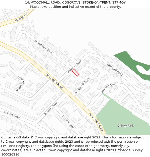 14, WOODHALL ROAD, KIDSGROVE, STOKE-ON-TRENT, ST7 4QY: Location map and indicative extent of plot