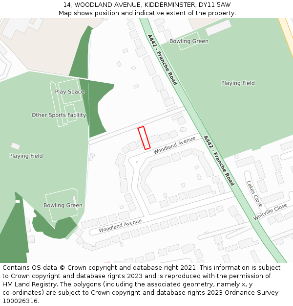 14, WOODLAND AVENUE, KIDDERMINSTER, DY11 5AW: Location map and indicative extent of plot