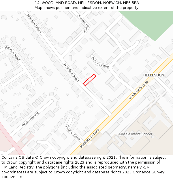 14, WOODLAND ROAD, HELLESDON, NORWICH, NR6 5RA: Location map and indicative extent of plot