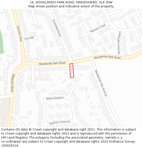 14, WOODLANDS PARK ROAD, MAIDENHEAD, SL6 3NW: Location map and indicative extent of plot