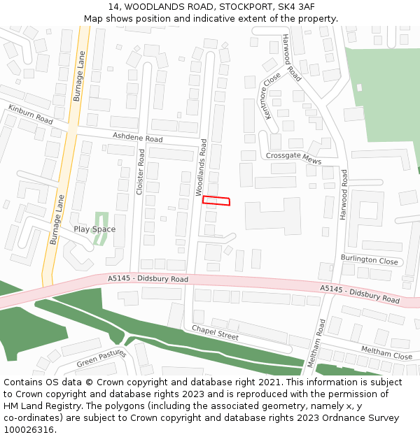 14, WOODLANDS ROAD, STOCKPORT, SK4 3AF: Location map and indicative extent of plot