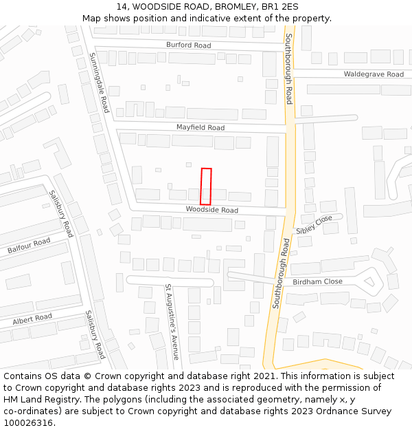 14, WOODSIDE ROAD, BROMLEY, BR1 2ES: Location map and indicative extent of plot