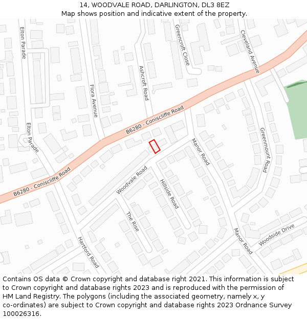 14, WOODVALE ROAD, DARLINGTON, DL3 8EZ: Location map and indicative extent of plot