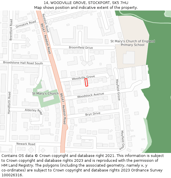 14, WOODVILLE GROVE, STOCKPORT, SK5 7HU: Location map and indicative extent of plot