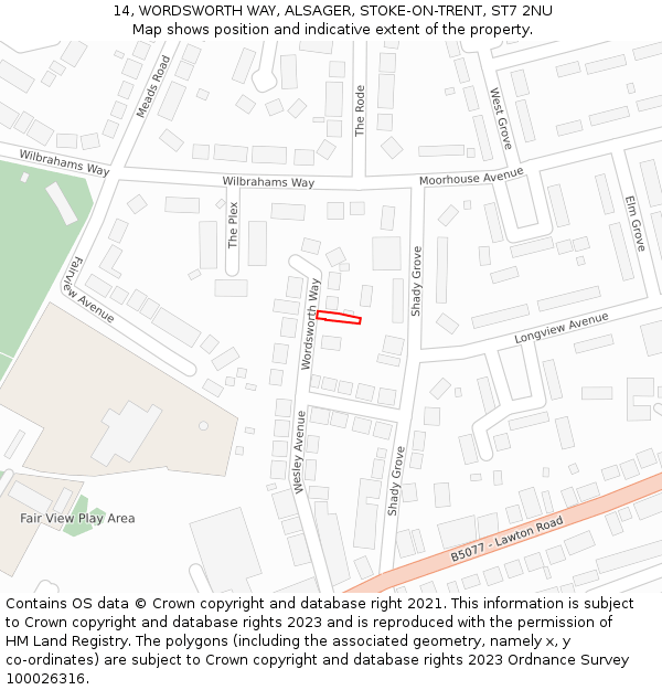 14, WORDSWORTH WAY, ALSAGER, STOKE-ON-TRENT, ST7 2NU: Location map and indicative extent of plot
